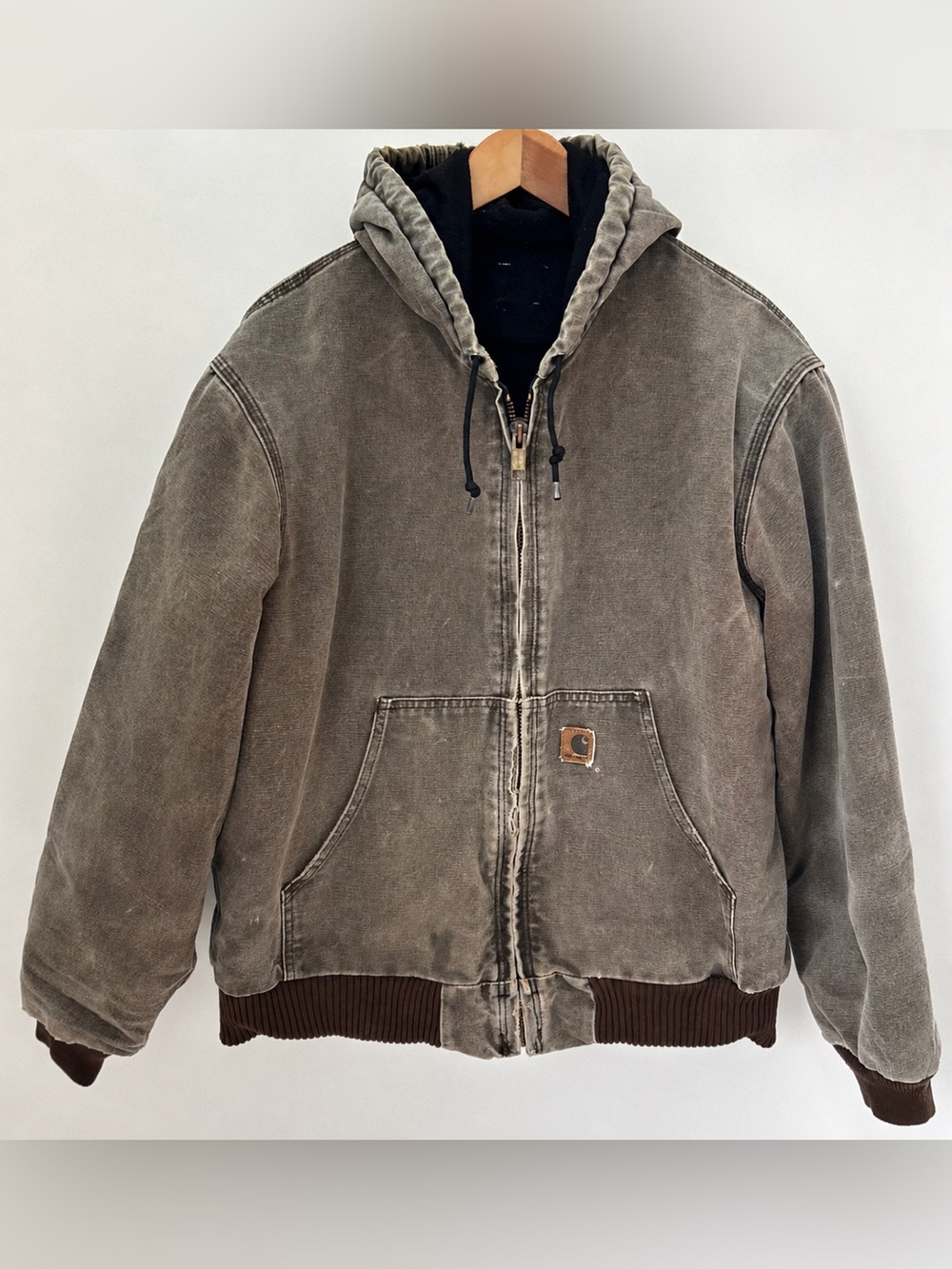 Vintage Carhartt Active Jacket XL Distressed Faded Duck Canvas Hooded Workwear